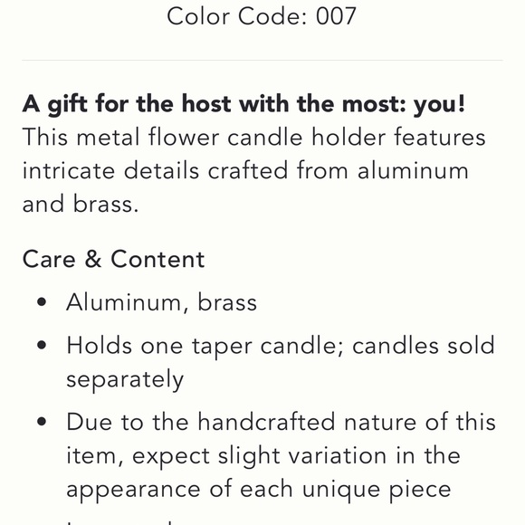 Anthropologie Gold Metal Flower Candle Holder NWT SOLD OUT x 1 - Picture 9 of 10